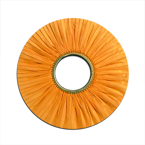 Orange Pleated Crepe Cloth Airway Buff Wheel with Serrated Metal Inner Ring for Mirror Polishing