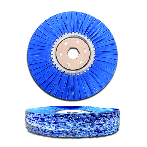 Blue Fine Pleated Crepe Cloth Airway Buff Wheel with Hexagonal Metal Hub for Mirror Polishing