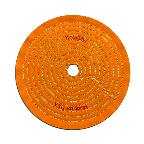 Wide Pleat Stitched Yellow Treated Cotton Buffing Wheel for Medium Cut Metal Jewelry Polishing