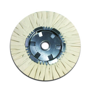 Crafted from premium beige cotton fabric and heavy-duty solid multi-lug metal center hub, this airway buff is designed with built-in ventilated air passages to rapidly release accumulated heat and eliminate workpiece burning during high-speed polishing. The thickened integrated metal inner plate ensures stable concentric rotation and effectively prevents cloth separation under long-running high RPM working conditions. Featuring soft cutting performance and superior surface brightening capability, it is widely used for final mirror finishing of tableware, sanitary fittings, automotive components and irregular curved metal workpieces, multiple sizes can be customized to fit various polishing machines.