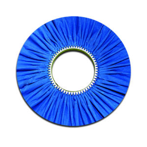 Blue Treated Wavy Cotton Airway Buffing Wheel with Serrated Metal Inner Ring