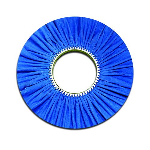 Blue Treated Wavy Cotton Airway Buffing Wheel with Serrated Metal Inner Ring