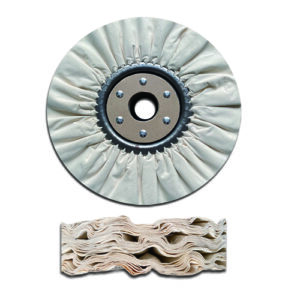 Beige Cotton Airway Buff Wheel with Riveted Wood Hub for Intermediate Stainless Steel Polishing