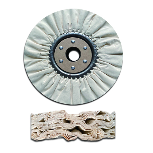 Beige Cotton Airway Buff Wheel with Riveted Wood Hub for Intermediate Stainless Steel Polishing